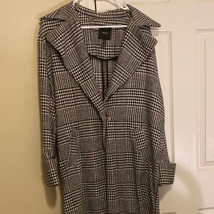 Forever 21 Oversized Black and White Checkered Trench Coat